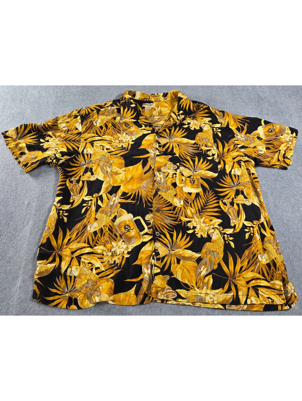 Vintage Panama Jack Hawaiian Shirt Mens 2XL Black Gold Tropical Beer Rayon